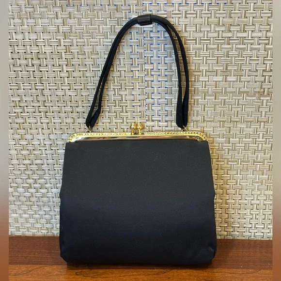 🌟HP🌟VTG 1950s-60s H&L (Harry Levine) Black Satin & Rhinestone Evening Bag Set - Picture 1 of 16